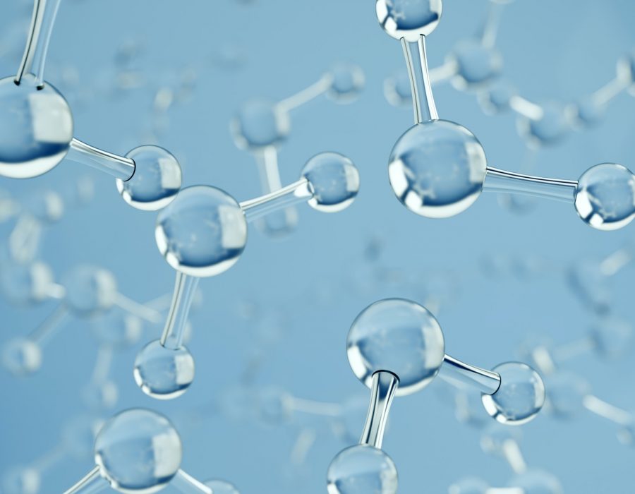 Water molecules. Science or medical background with molecules and atoms. 3d render